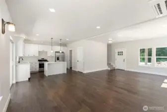 Seamless flow from living space to dining room to kitchen.  Great space to entertain.