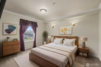 Virtually staged primary bedroom