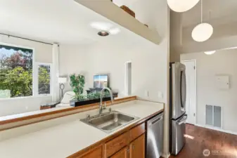 Kitchen is open to the living area and dining area