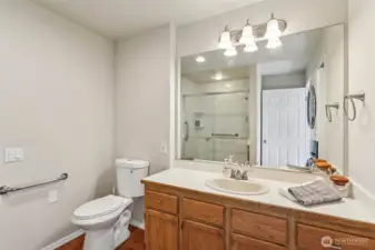 Refreshed bathroom with ample cabinetry space