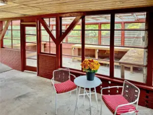 4407...The Breeze way is located off both the green house and laundry room.  The attached green house has power too.
