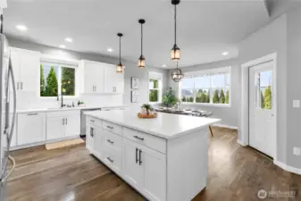 Large island with quartz countertops