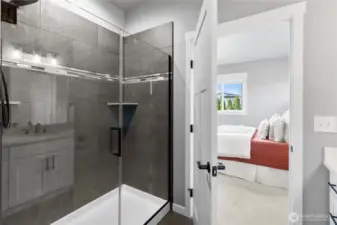 Tiled shower in primary