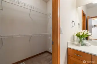 Another angle looking into the large walk-in closet from primary bathroom.