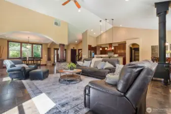 Main House - living room overlooking the kitchen & dining area