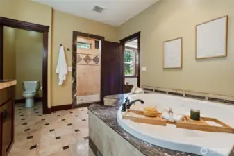 Main House - Primary large bathroom w/5-piece bath w/jetted tub/double sink/& tile shower