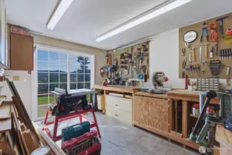 Workshop with slider out to the patio.