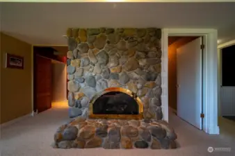 Lower level gas fireplace