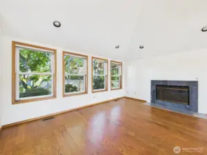 Large living room with gas fireplace.