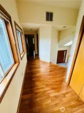Hallway has lots of light.
