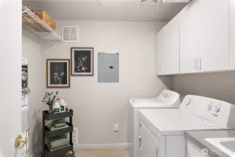 Utility room includes a full sized washer and dryer and brand new furnace with 10-year parts warranty.