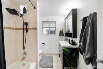 Tastefully remodeled bathroom.