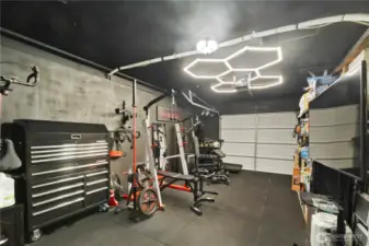 Garage currently used as gym.