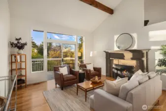 Valuted ceilings with beams, hardwoods and all new interior paint.