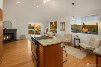 Kitchen looks out to territorial views.