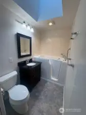main bath with walk in tub and skylight