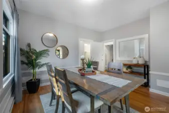 The kitchen flows into the hallway with 2BD/1BA or into the kitchen.