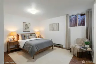 Large bedroom in the apartment, good ceiling height in lower level- there is a large closet in this bedroom as well.