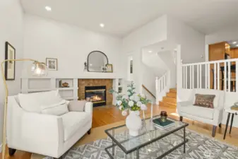 Spacious living room with 9 ft tall ceilings