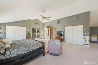 Primary loft bedroom w/ 2 closets, deck and large spa-like bathroom