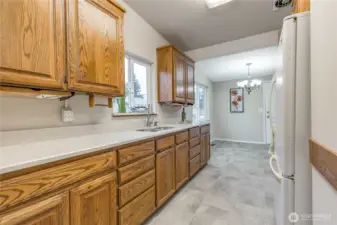 Kitchen overlooks the back yard
