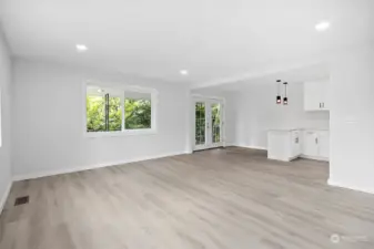 Open floor plan from living room to kitchen