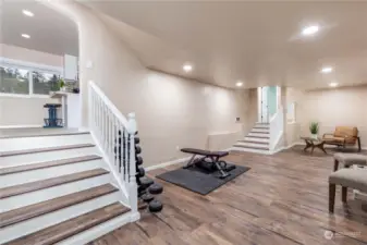 View of basement and stairs to the kitchen