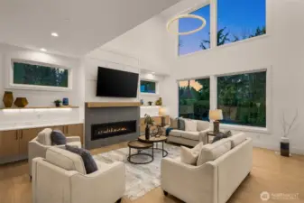 Volume style 18' ceiling in Living Room