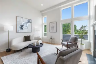 Living room with soaring ceilings