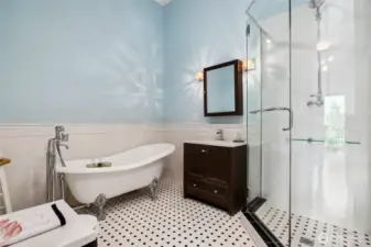 Craftroom/bedroom full bathroom with claw foot soaking tub.