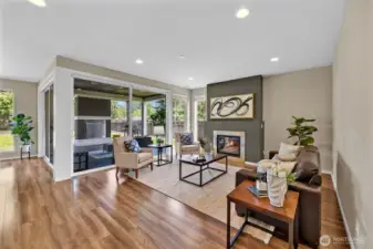 Great room with view to the deck and backyard