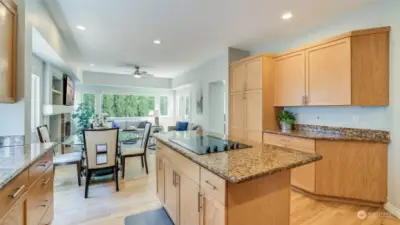The kitchen has wonderful counter space and ample cabinetry.  The washer dryer and refrigerator remain with the home.