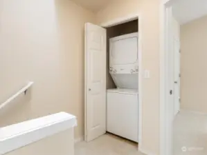 Laundry close with washer and dryer are conveniently located on the same level as the bedrooms. Photo shows Unit B (MLS 2276317) with reversed identical floor plan.