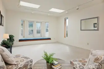 The Family room features a built in window seat.