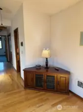 The credenza is home to the wired -in sound system!