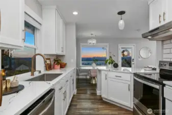 View from kitchen at sunset