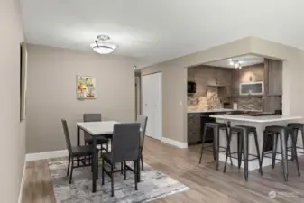 Open, updated kitchen with eating bar