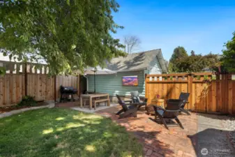 Here's another view of the backyard and the 1-car garage.