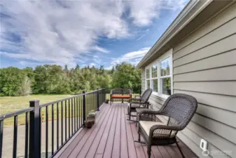The large back deck enjoys view your beautiful pasture and four legged friends.