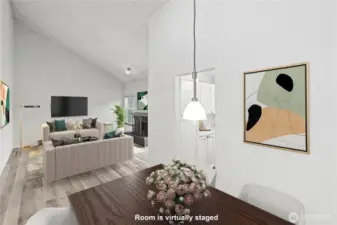 Living room, dining room & peak into the kitchen