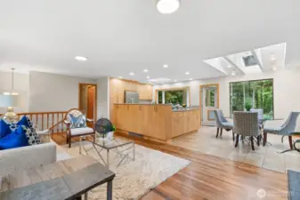 Open floor plan to Kitchen & Dining areas.