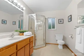 Spacious bath on main level...plenty of room to add a tub if desired.