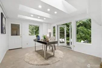 Home Office is a perfect place for remote work with French doors to the backyard.
