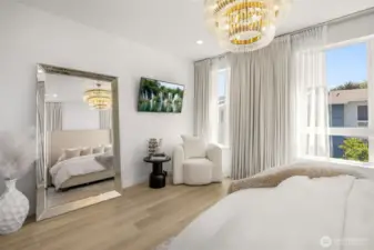 3rd Floor master bedroom includes bright, corner windows, en-suite bath and walk in closet, central AC