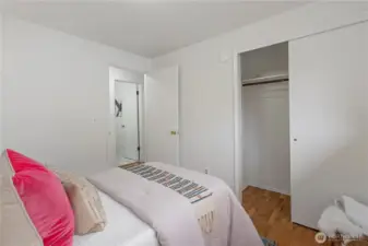 Another view from Bedroom #2 showing the bedroom closet and looking out to the hallway.