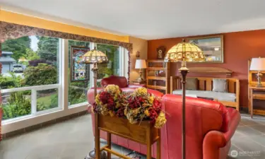 Stately living room with custom tile flooring