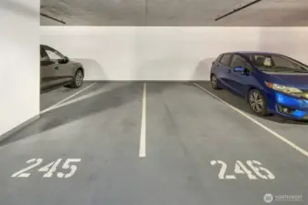 Two prime parking spots just up the ramp once you drive into main garage entrance.