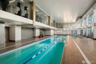 Heated indoor pool with steam room and sauna.