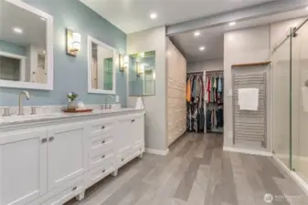 Lower level primary on-suite and walk-in closet.