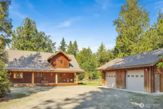 The home and shop are a beautiful example of log-accent construction